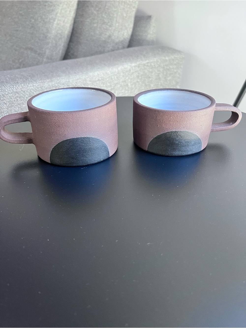 Handmade Ceramic Mugs - Matte Brown with Black Accent (Set of 2)